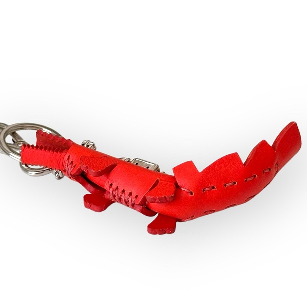 FENDI RARE Red Leather Alligator Bling Bag Charm Key Chain Key Fob - Picture 4 of 9